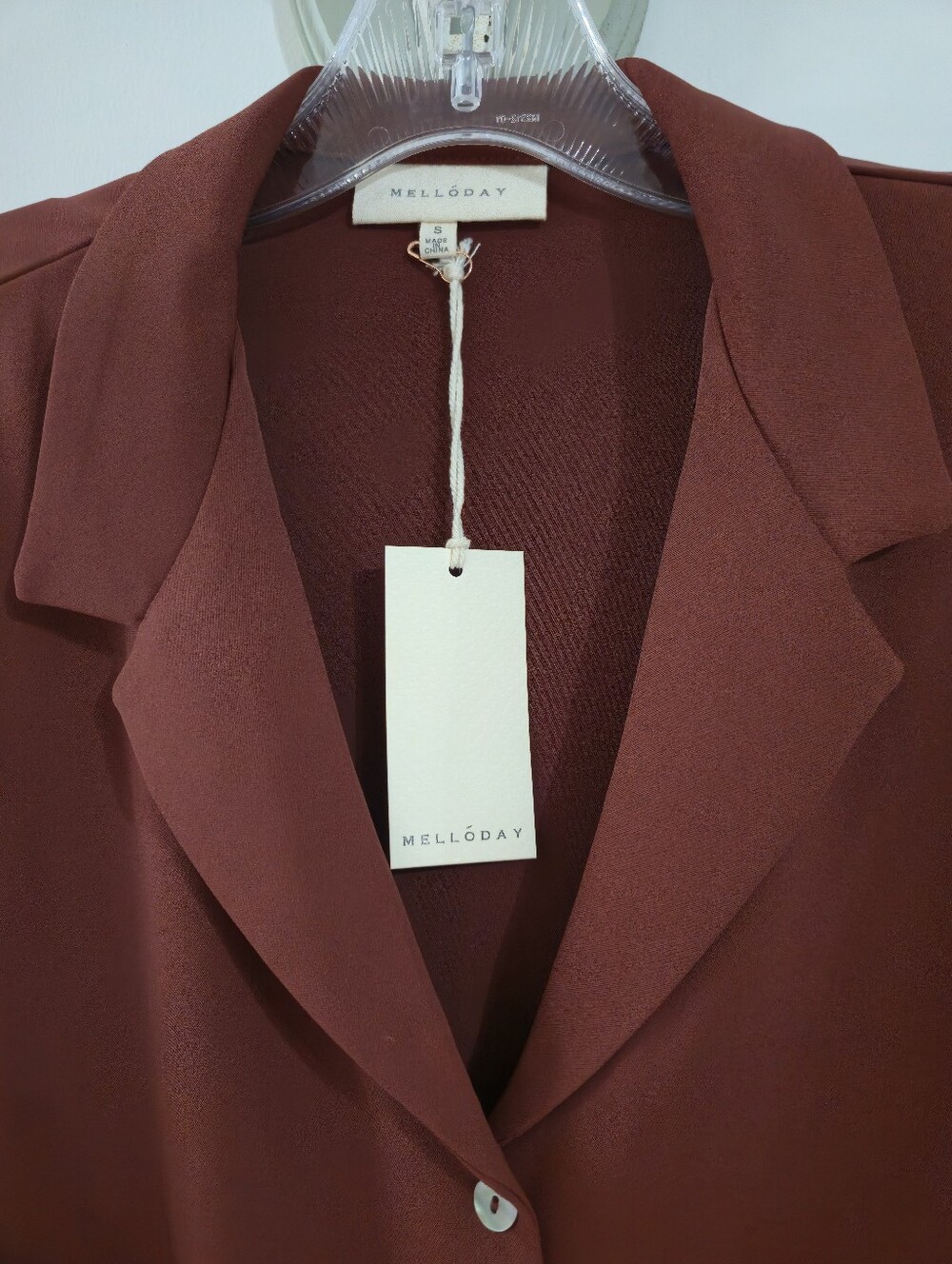 NWT Meloday Rust-Brown Button-Front Drawstring Shirt - Picture 5 of 5